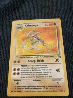 Pokemon TCG Kabutops 9/62 Fossil Holo Rare HP - Image 1