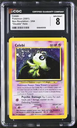 2001 Celebi #3/64 Double Holo Error (SWIRL) CGC 8 Rare Pokemon Neo Revelation - Image 1