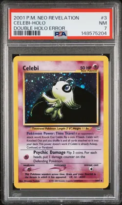 2001 POKEMON NEO REVELATION DOUBLE HOLO ERR #3 CELEBI-HOLO PSA 7 - Image 1