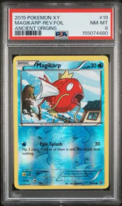 2015 POKEMON XY ANCIENT ORIGINS #19 MAGIKARP-REVERSE FOIL PSA 8 - Image 1