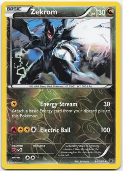Zekrom 64/108 Holo Rare Roaring Skies Pokemon Reverse Holo Lightly Played - Image 1