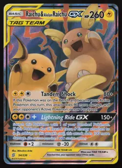 Raichu & Alolan Raichu GX 54/236 Holo GX Rare Unified Minds Pokemon English NM - Image 1