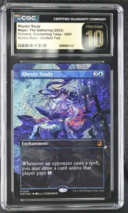 Rhystic Study (CGC PRISTINE 10) - Confetti Foil - MTG WOE: Enchanting Tales - Image 1