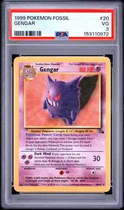 1999 POKEMON FOSSIL #20 GENGAR PSA 3 - Image 1