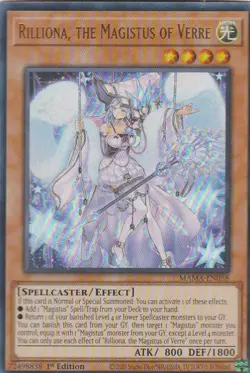 YUGIOH HOLO CARD RILLIONA THE MAGISTUS OF VERRE MAMA-EN058 1ST EDITION - Image 1