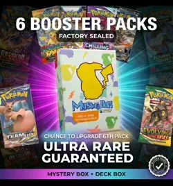 Pokemon Mystery Box 6 Sealed Packs + Rare Card 🔥 Chance Evolving Skies Team Up - Image 1