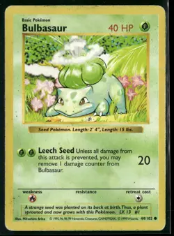 1999 Pokemon Base Set Bulbasaur 44/102 Unlimited Common English NM - Image 1