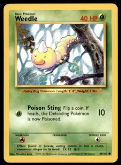 Weedle 69/102 Common Base Set Unlimited Pokemon Lightly Played - Image 1