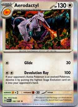 Pokemon TCG Aerodactyl Scarlet & Violet - 151 142/165 Holo Rare NM - Image 1