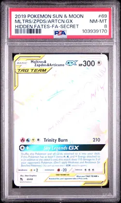 2019 POKEMON SUN & MOON HIDDEN FATES #69 MLTRS/ZPDS/ARTCN.GX SECRET PSA 8 - Image 1