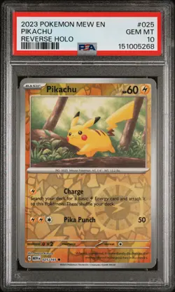 2023 POKEMON MEW EN-151 REVERSE HOLO #025 PIKACHU PSA 10 - Image 1