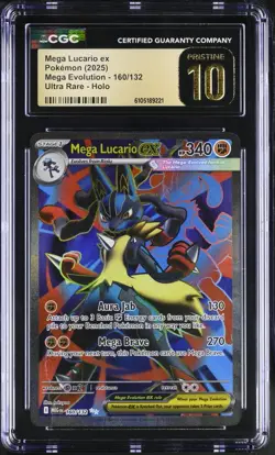 CGC 10 Pristine - Mega Lucario ex 160/132 Ultra Rare Pokemon Mega Evolution Base - Image 1