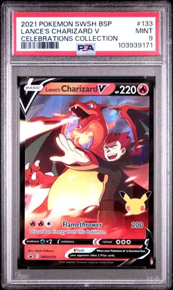 2021 POKEMON SWSH BLACK STAR PROMO CELEB. COLL. #133 LANCE'S CHARIZARD V PSA 9 - Image 1