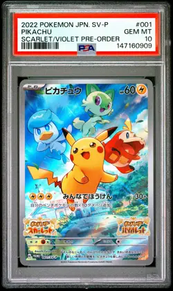 2022 POKEMON JAPANESE SV PROMO SCARLET & VIOLET PRE-ORDER #001 PIKACHU PSA 10 - Image 1