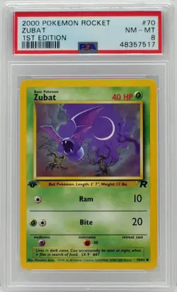 Pokemon 1st Edition Zubat 70/82 Team Rocket PSA 8 NM/Mint - Image 3