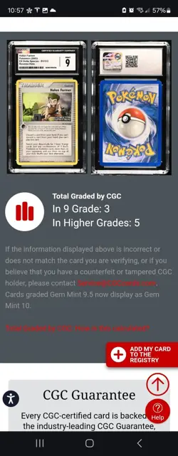 (POP 3) Pokemon CGC 9 Mint EX Delta Species Reverse Holo Holon Farmer 91/113 - Image 4