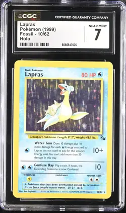 Lapras 10/62 Holo Fossil CGC 7 Graded Pokemon Card - Image 1