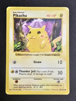 1999 Pokemon Pikachu Red Cheeks Base Set Shadowless 58/102 HP DMG - Pokemon TCG - Image 2