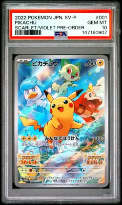 2022 POKEMON JAPANESE SV PROMO SCARLET & VIOLET PRE-ORDER #001 PIKACHU PSA 10 - Image 1