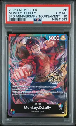 PSA 10 ONE PIECE MONKEY D. LUFFY 2025 PROMOS #P 3RD ANNIVERSARY TOURNAMENT - Image 1