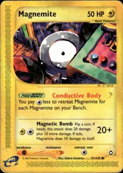 Magnemite 91 Common Aquapolis 091/147 Lightning Pokemon Card - Image 1