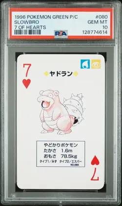 Pokemon Green Slowbro 7 of Hearts Playing Poker Card 1996 PSA 10 GEM MINT - Image 1