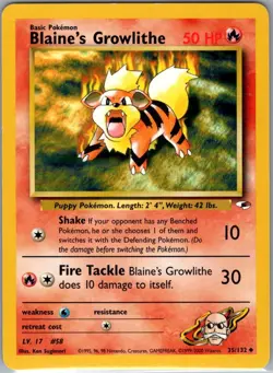 Blaine's Growlithe 35/132 Non Holo Gym Heroes - Pokemon Card - NM - Image 1