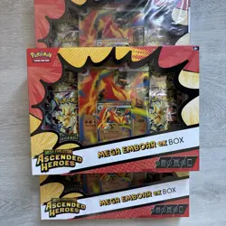 X3 Pokemon TCG: Mega Evolution Ascended Heroes - Mega Emboar ex Box - Same Day - Image 2