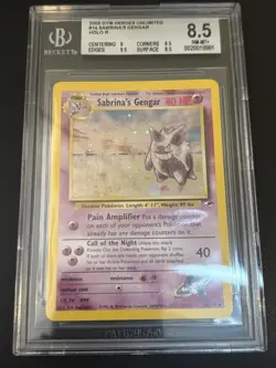 2000 WOTC Pokemon Sabrinas Gengar 14/132 Gym Heroes Holo Swirl Beckett BGS 8.5 - Image 1