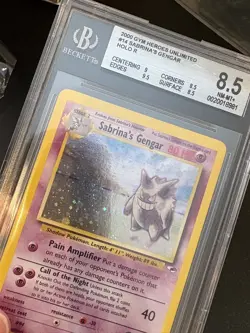 2000 WOTC Pokemon Sabrinas Gengar 14/132 Gym Heroes Holo Swirl Beckett BGS 8.5 - Image 3