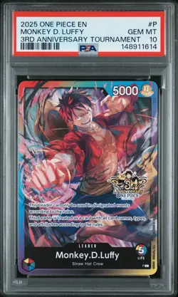 PSA 10 ONE PIECE MONKEY D. LUFFY 2025 PROMOS #P 3RD ANNIVERSARY TOURNAMENT - Image 1