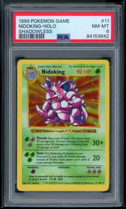 1999 Pokemon Shadowless Base 11/102 Nidoking Holo PSA NM-MT 8 - Image 1