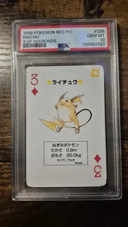Pokemon Red Playing Cards Raichu 3 of Diamonds #026 PSA 10 Gem Mint - Image 1