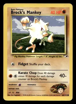 Brock's Mankey 68/132 Common Gym Heroes WOTC Pokemon MP - Image 1