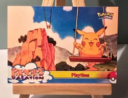 💥 PLAYTIME w/ Pikachu Topps Pokemon Pikachu's Vacation #57 Movie Blue Logo 1999 - Image 1
