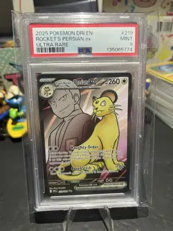 Pokemon 2025 Destined Rivals #219 Rocket's Persian Ex Ultra Rare PSA 9 Mint - Image 1