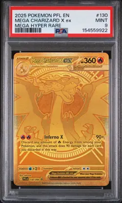 PSA 9 MINT Pokemon Mega Charizard X ex Gold 130/094 Phantasmal Flames English - Image 2
