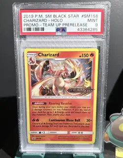 Pokemon PSA 9 Charizard #SM158 Holo 2019 Sun & Moon Team Up Prerelease - Image 1