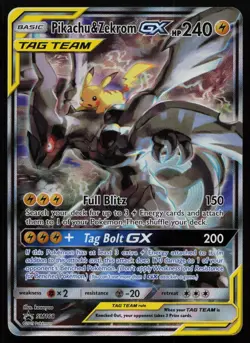 Pikachu & Zekrom GX SM168 Tin Alternate Art Tag Team Holo Promo Pokemon LP - Image 1