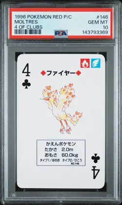 1996 Pokemon Red/Charizard Poker Card Molters 4 of Clubs PSA 10 - Image 1