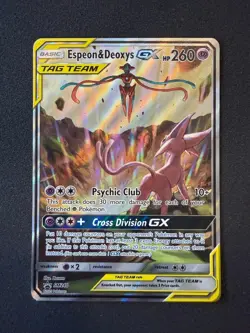 Pokemon TCG Espeon & Deoxys GX Tag Team SM240 Black Star Promo Full Art Holo - Image 1