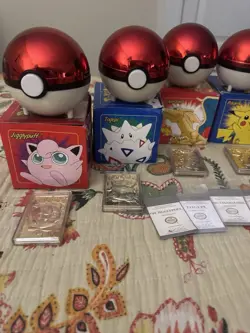 Pokemon 23K Gold Plated Trading Cards 1999 BK Full set of 6 COA Pokeballs & Boxs - Image 3