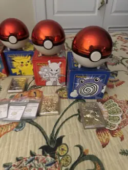 Pokemon 23K Gold Plated Trading Cards 1999 BK Full set of 6 COA Pokeballs & Boxs - Image 5