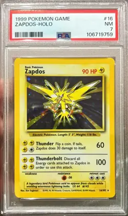 1999 Pokemon Base Set Zapdos Holo 16/102 PSA 7 NM WOTC Vintage - Image 1
