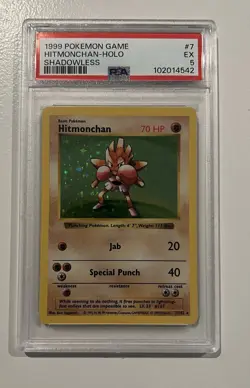 Pokemon Hitmonchan Base Set Shadowless Holo Rare #7 PSA 5 - Image 1