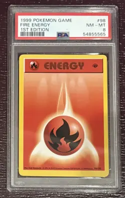 1999 Pokemon Game Base 1st Edition English PSA 8 Fire Energy #98/102 Card - Image 1