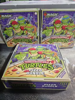 TMNT Pizza Box Bundle MTG Teenage Mutant Ninja Turtles BOX DICE 25 Land Cards - Image 1