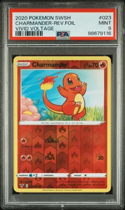 2020 POKEMON SWORD & SHIELD VIVID VOLTAGE #023 CHARMANDER-REVERSE FOIL PSA 9 - Image 1