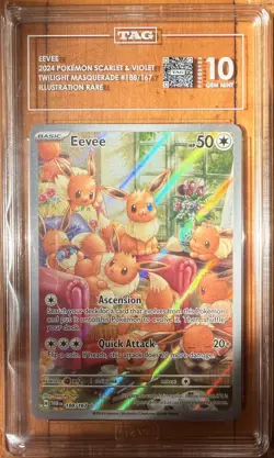 TAG GEM MINT 10 20th 2024 Pokemon Twilight Masquerade Eevee 188/167 SV06 Holo IR - Image 1