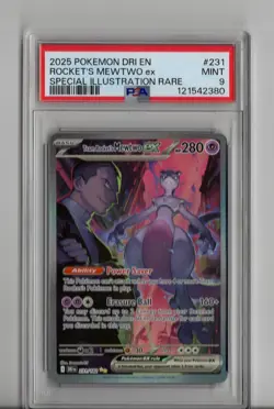 2025 POKEMON DESTINED RIVALS ILLUSTRATION RARE#231 TEAM ROCKET'S MEWTWO EX PSA 9 - Image 1
